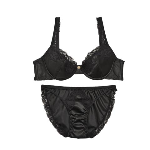 Attractive satin Bra&shorts/Black(ブラック-A65)