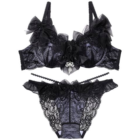 12/3再販!【明日花キララプロデュース/WhipBunny】ラブリーリボンバレリーナブラ＆ショーツ / ブラックスワン(ブラックスワン-B65/ショーツM)