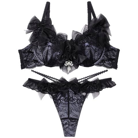 12/3再販!【明日花キララプロデュース/WhipBunny】 ラブリーリボンバレリーナブラ＆Tバック/ ブラックスワン(ブラックスワン-B65/ショーツM)