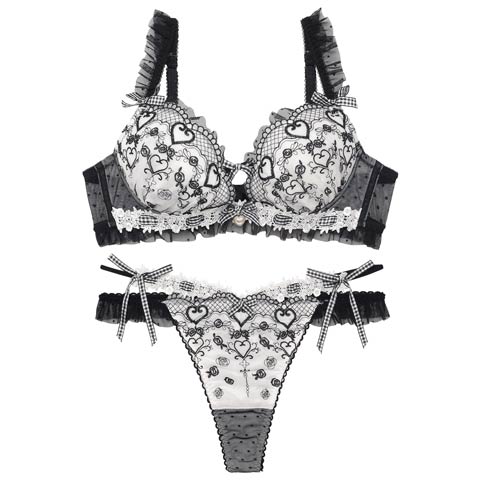 【明日花キララプロデュース/WhipBunny】Romantique Fille Bra&T-back/ ロマンティックフィーユブラ＆Tバック(ノワール・エ・ブラン-B65/ショーツM)