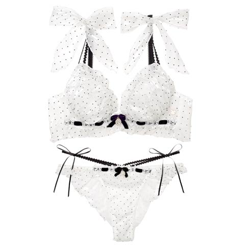 【明日花キララプロデュース/WhipBunny】Flocky Dot Girly Bra&Shorts / フロッキードットガーリーブラ＆ショーツ(フレンチホワイト-B65/ショーツM)