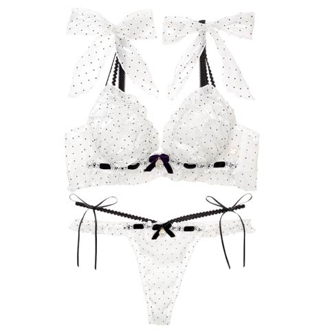 【明日花キララプロデュース/WhipBunny】Flocky Dot Girly Bra&T-back / フロッキードットガーリーブラ＆Tバック(フレンチホワイト-B65/ショーツM)