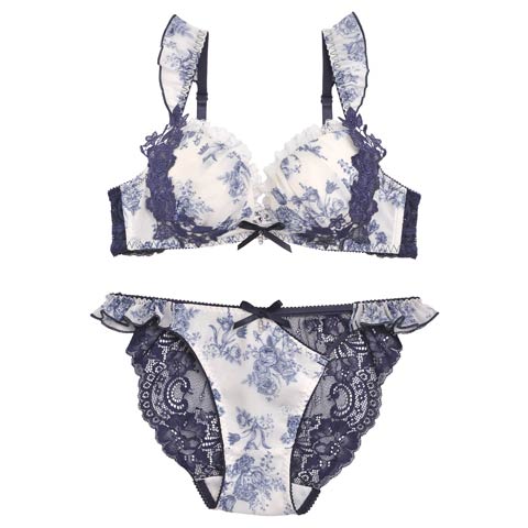 【明日花キララプロデュース/WhipBunny】 トワルドジュイフリルシフォンブラ＆ショーツ(ネイビー-B65/ショーツM)