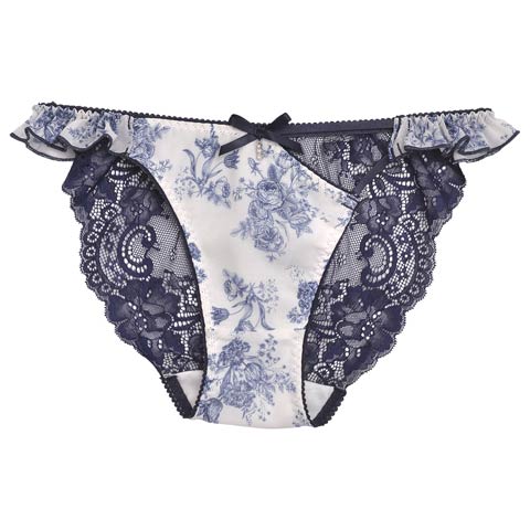 Toile de Jouy Frill Chiffon Shorts/T-back トワルドジュイフリルシフォンショーツ/Tバック(ネイビー/フルバック-M)