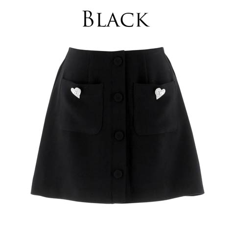 【明日花キララプロデュース/WhipBunny】Heart Bijou Mini Skirt ハートビジューミニスカート(BLACK-S)