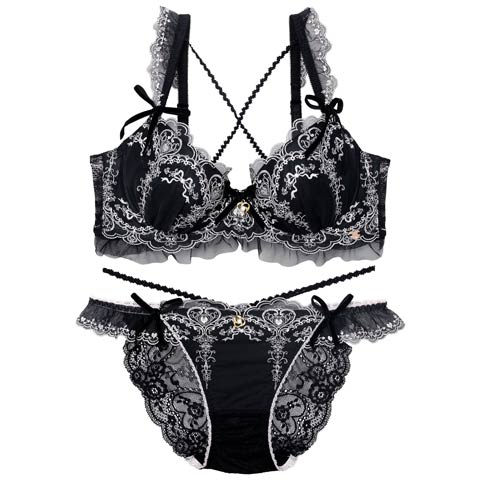 【明日花キララプロデュース/WhipBunny】Antique Ribbon Heart Bra&Shorts / アンティークリボンハートブラ＆ショーツ(ロイヤルブラック-B65/ショーツM)