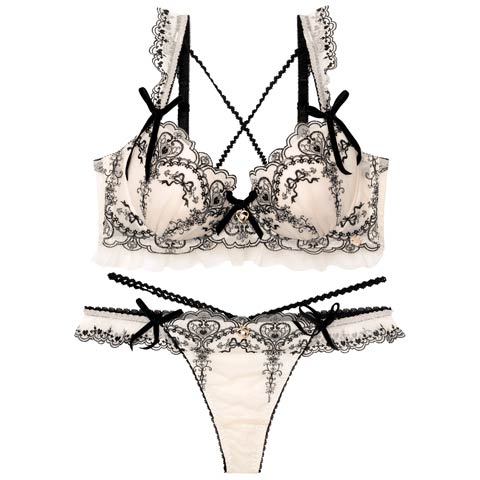 【明日花キララプロデュース/WhipBunny】Antique Ribbon Heart Bra&T-back / アンティークリボンハートブラ＆Tバック(ロイヤルアイボリー-B65/ショーツM)