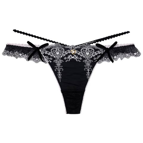 【明日花キララプロデュース/WhipBunny】Antique Ribbon Heart Shorts / アンティークリボンハートショーツ(ロイヤルブラック/Tバック-M)