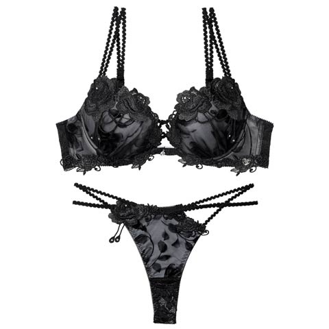 10/24新作!【明日花キララプロデュース/WhipBunny】Noble Flocky Rose Bra&T-back / ノーブルフロッキーローズブラ＆Tバック(ブラックフロッキー-B65/ショーツM)