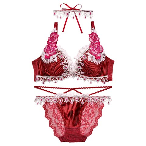 【明日花キララプロデュース-WhipBunny】Luxe Jewelry Pleats Bra&Shorts/Red リュクスジュエリープリーツブラ＆ショーツ/レッド