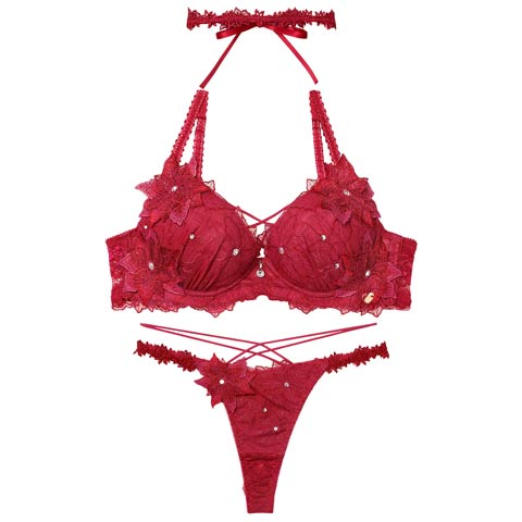 11/7新作!【明日花キララプロデュース/WhipBunny】Brilliant Poinsettia Bra&T-back / ブリリアントポインセチアブラ＆Tバック(ポインセチア レッド-B65/ショーツM)