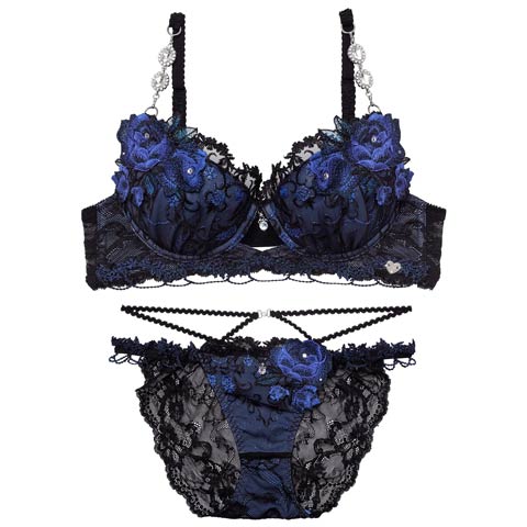 12/19新作!【明日花キララプロデュース/WhipBunny】Princess Ivy Rose Bra&Shorts / プリンセスアイビーローズブラ＆ショーツ(ダークブルー-B65/ショーツM)