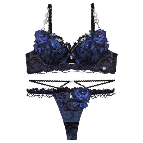 12/19新作!【明日花キララプロデュース/WhipBunny】Princess Ivy Rose Bra&T-back / プリンセスアイビーローズブラ＆Tバック(ダークブルー-B65/ショーツM)