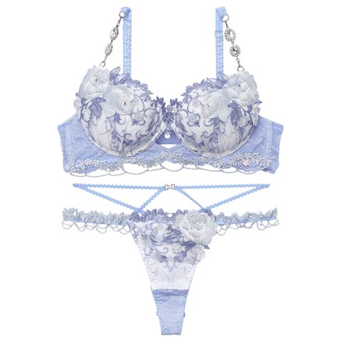 12/19新作!【明日花キララプロデュース/WhipBunny】Princess Ivy Rose Bra&T-back / プリンセスアイビーローズブラ＆Tバック(シャインブルー-B65/ショーツM)