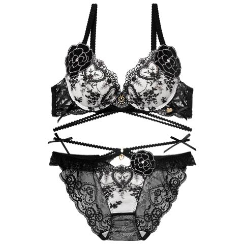 12/26新作!【明日花キララプロデュース/WhipBunny】Damasuku Heart Bloom Bra&Shorts / アラベスクハートブルームブラ＆ショーツ(ダマスクスブラック-B65/ショーツM)