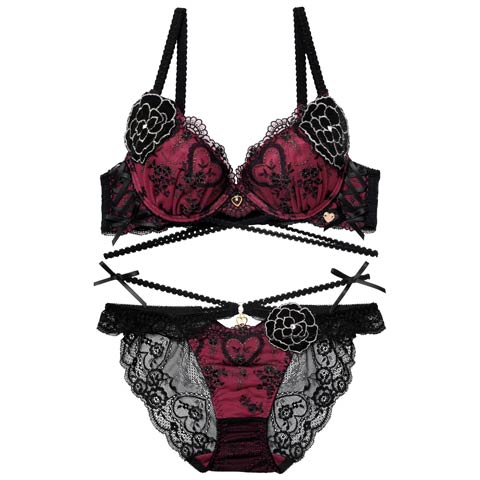 12/26新作!【明日花キララプロデュース/WhipBunny】Damasuku Heart Bloom Bra&Shorts / アラベスクハートブルームブラ＆ショーツ(ダマスクスレッド-B65/ショーツM)