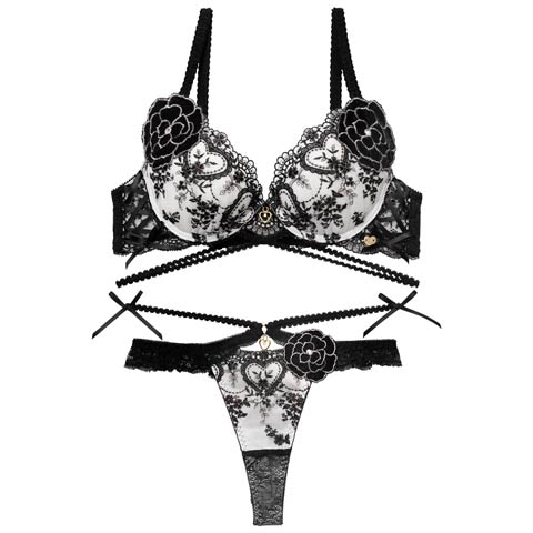 12/26新作!【明日花キララプロデュース/WhipBunny】Damasuku Heart Bloom Bra&T-back / アラベスクハートブルームブラ＆Tバック(ダマスクスブラック-B65/ショーツM)