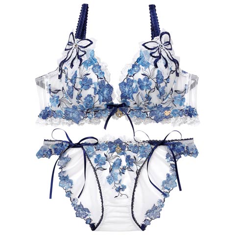 1/19新作!【明日花キララプロデュース/WhipBunny】Romantic Ribbon Bouquet Bra&Shorts/ ロマンティックリボンブーケブラ＆ショーツ(ブルーブーケ-B65/ショーツM)