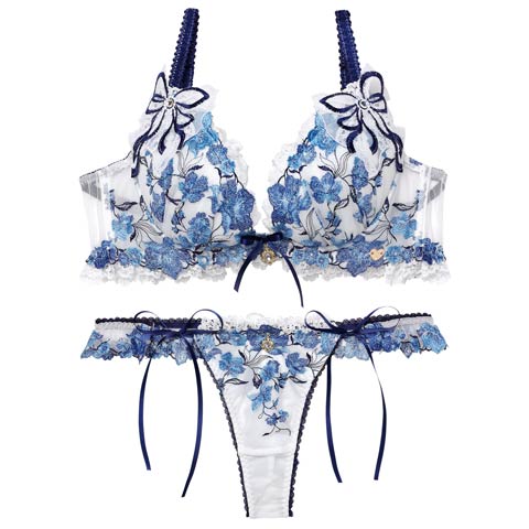 1/19新作!【明日花キララプロデュース/WhipBunny】Romantic Ribbon Bouquet Bra&T-back/ ロマンティックリボンブーケブラ＆Tバック(ブルーブーケ-B65/ショーツM)