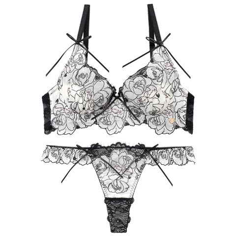 3/27新作!【明日花キララプロデュース/WhipBunny】Lady Rose Embroidery Bra&T-back / レディローズエンブロイダリーブラ＆Tバック(ローズノワール-B65/ショーツM)