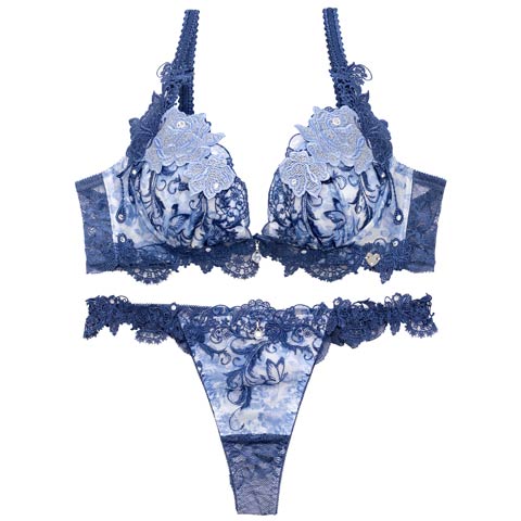 【明日花キララプロデュース/WhipBunny】Butterfly Rose Garden Bra&T-back / バタフライローズガーデンブラ＆Tバック(ブルーバタフライ-B65/ショーツM)