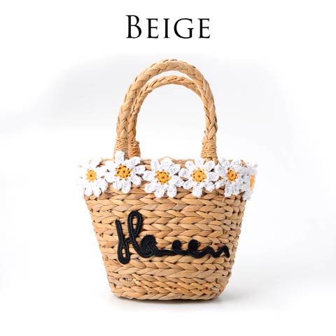 Flower Motif Basket bag フラワーモチーフ付きカゴバッグ(ベージュ-FREE)
