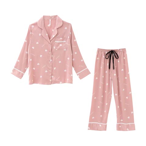 【明日花キララプロデュース/WhipBunny】Silky Heart Satin Pajamas シルキーハートサテンパジャマ(PINK-フリー)