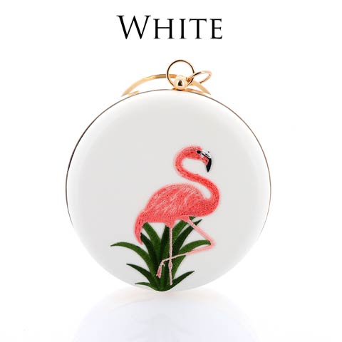 【明日花キララプロデュース/WhipBunny】Flamingo Round Pochette フラミンゴ刺繍丸形ポシェット(WHITE-フリー)