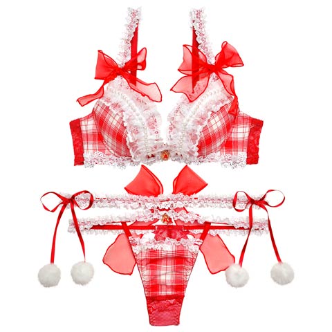 11/29新作!【明日花キララプロデュース/WhipBunny】Girly TartanCheck Ribbon Bra&T-back/Red ガーリータータンチェックリボンブラ＆Tバック/レッド(レッド×ホワイト-B65/ショーツM)