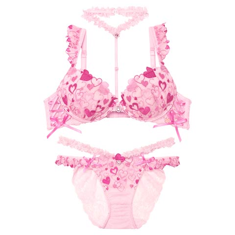 【明日花キララプロデュース/WhipBunny】Sweetie Heart Frill Bra&Shorts / スウィーティーハートフリルブラ＆ショーツ(ハートピンク-B65/ショーツM)