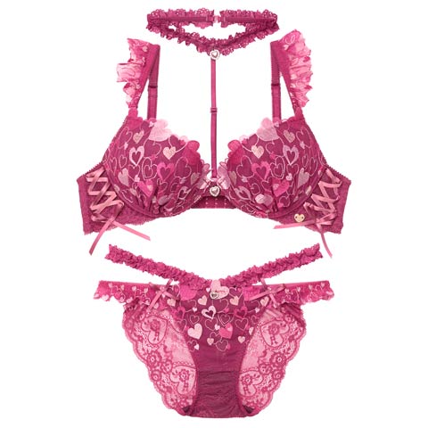 【明日花キララプロデュース/WhipBunny】Sweetie Heart Frill Bra&Shorts / スウィーティーハートフリルブラ＆ショーツ(ハートベリー-B65/ショーツM)