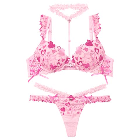 【明日花キララプロデュース/WhipBunny】Sweetie Heart Frill Bra&T-back / スウィーティーハートフリルブラ＆Tバック［週替］[スーパーセール](ハートピンク-B65/ショーツM)