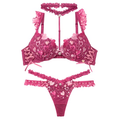 【明日花キララプロデュース/WhipBunny】Sweetie Heart Frill Bra&T-back / スウィーティーハートフリルブラ＆Tバック［週替］[スーパーセール](ハートベリー-B65/ショーツM)