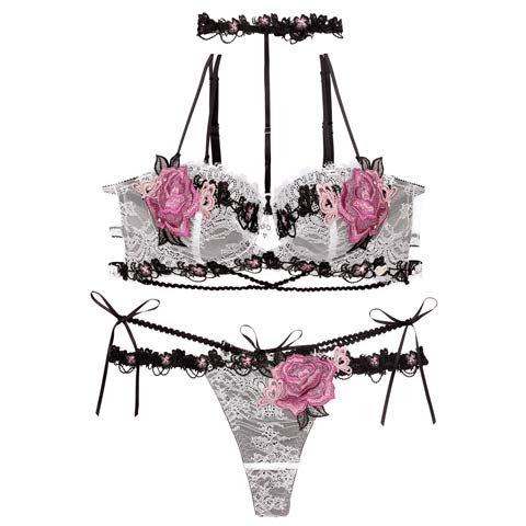 【明日花キララプロデュース/WhipBunny】Brilliance Rose Papillon Bra&T-back / ブリリアンスローズパピヨンブラ＆Tバック(アイラッシュアイボリー-B65/ショーツM)