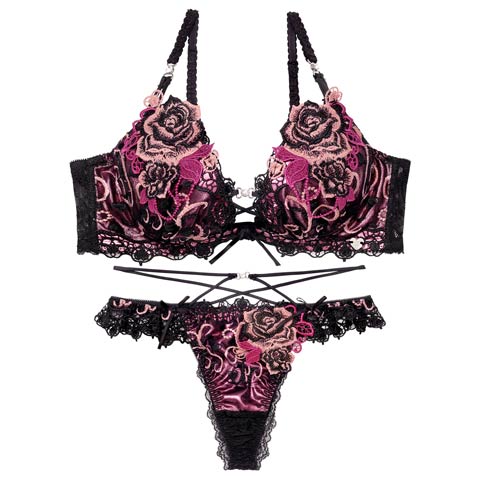 11/22再販!【明日花キララプロデュース/WhipBunny】Glitter Rose Tiara Bra&T-back / グリッターローズティアラブラ＆Tバック(シャインブラック-B65/ショーツM)