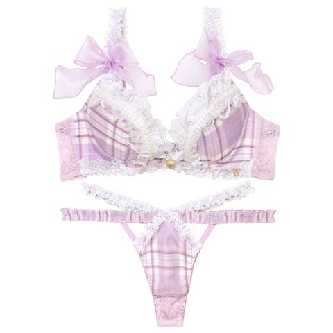【明日花キララプロデュース/WhipBunny】Dolly Tartan Check Bra&T-back /ドーリータータンチェックブラ＆Tバック(ラベンダータータンチェック-B65/ショーツM)