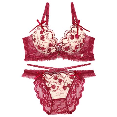 【明日花キララプロデュース/WhipBunny】Twinkle Cherry Frill Bra&Shorts / トゥインクルチェリーフリルブラ＆ショーツ(チェリーレッド-B65/ショーツM)