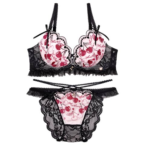 【明日花キララプロデュース/WhipBunny】Twinkle Cherry Frill Bra&Shorts / トゥインクルチェリーフリルブラ＆ショーツ(ブラックチェリー-B65/ショーツM)