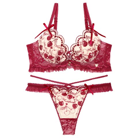 【明日花キララプロデュース/WhipBunny】Twinkle Cherry Frill Bra&T-back / トゥインクルチェリーフリルブラ＆Tバック(チェリーレッド-B65/ショーツM)