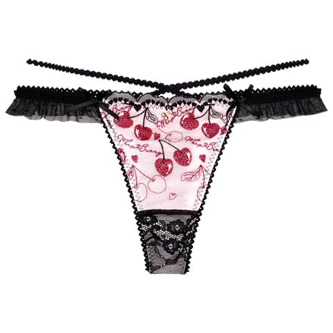 【明日花キララプロデュース/WhipBunny】Twinkle Cherry Frill Shorts /トゥインクルチェリーフリルショーツ(ブラックチェリー/Tバック-M)