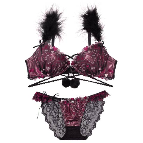 10/31新作!【明日花キララプロデュース/WhipBunny】Romance Glitter Heart Bra&Shorts / ロマンスグリッターハートブラ＆ショーツ(デビルブラック-B65/ショーツM)