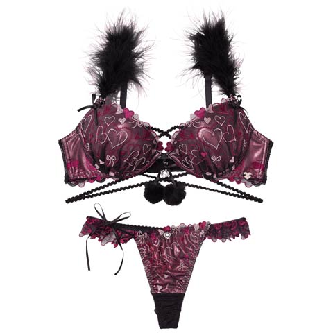 10/31新作!【明日花キララプロデュース/WhipBunny】Romance Glitter Heart Bra&T-back / ロマンスグリッターハートブラ＆Tバック(デビルブラック-B65/ショーツM)