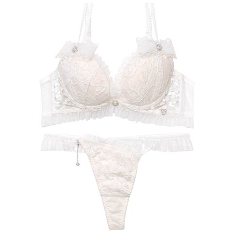 2/27新作!【明日花キララプロデュース/WhipBunny】Dot Ribbon Tulle Bra&T-back / ドットリボンチュールブラ＆Tバック(ホワイトリボン-B65/ショーツM)