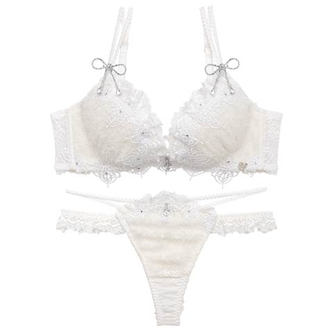 4/24新作!【明日花キララプロデュース/WhipBunny】Sweet Shaggy Knit Bra&T-back / スウィートシャギーニットブラ＆Tバック(ホワイトシャギー-B65/ショーツM)