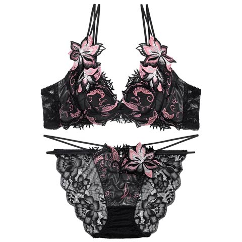 5/4新作!【明日花キララプロデュース/WhipBunny】Spark Rich Flower Bra&Shorts / スパークリッチフラワーブラ＆ショーツ(スパークブラック-B65/ショーツM)