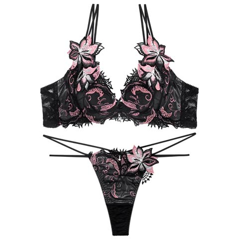 5/4新作!【明日花キララプロデュース/WhipBunny】Spark Rich Flower Bra&T-back/ スパークリッチフラワーブラ＆Tバック(スパークブラック-B65/ショーツM)
