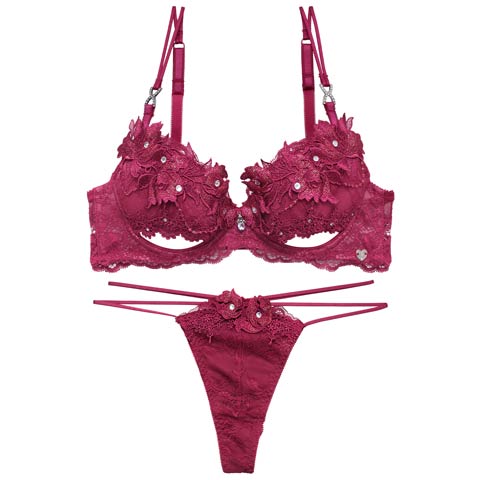 【明日花キララプロデュース/WhipBunny】Gorgeous Shine Rose Bra&Shorts / Bordeaux ゴージャスシャインローズブラ＆ショーツ