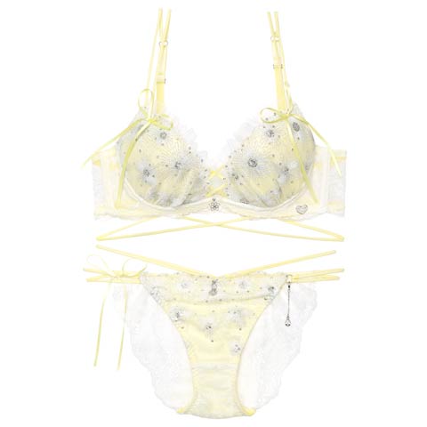 【明日花キララプロデュース/WhipBunny】Aurora Shine Sequin Bra&Shorts / オーロラシャインスパンコールブラ＆ショーツ(スパークルレモン-B65/ショーツM)