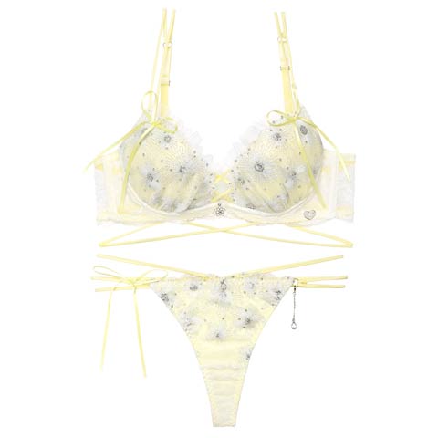 【明日花キララプロデュース/WhipBunny】Aurora Shine Sequin Bra&T-back / オーロラシャインスパンコールブラ＆Tバック(スパークルレモン-B65/ショーツM)