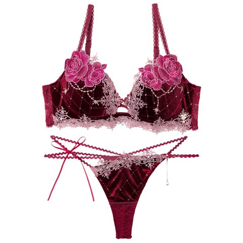 10/10新作!【明日花キララプロデュース/WhipBunny】Luxe Jewelry Velour Bra&T-back / リュクスジュエリーベロアブラ＆Tバック(ルベライトバイオレット-B65/ショーツM)